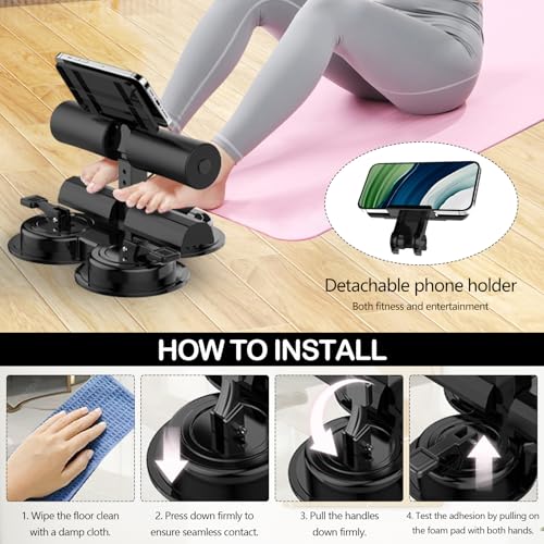 Bauchtrainer für Zuhause, Bauchmuskeltrainer Tragbare Selbstsaugung Sit-Up-Hilfe mit Drei Saugnäpfe und Handyhalterung Sit-Ups Assistent Gerät für Taille Bauch Frauen Und Männer Indoor Outdoor Reisen