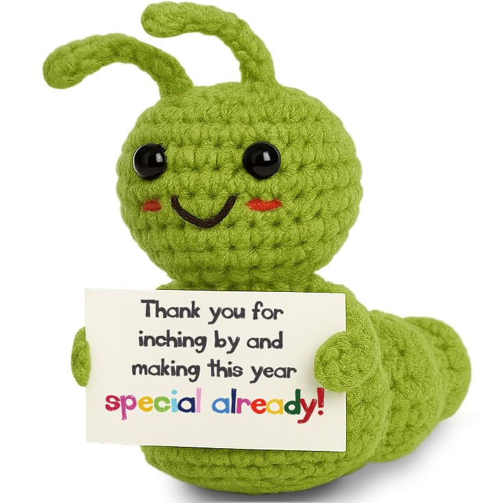 Skyists Caterpillar Thank You Gift – Mini Handmade Crochet Plush with Appreciation Card – Funny Small Present for Teachers Coworkers Volunteers – You