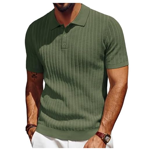 PJ PAUL JONES Camisa polo masculina de malha de manga curta texturizada, casual, verão, gola, Verde militar, G