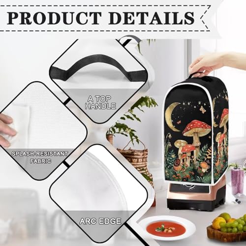 Image of Moon Mushroom Blender Dust Covers with Top Handle Keep Countertop Clean Fits Blender Coffee Maker Juicer Machine Washable Food Processor Cover for Kitchen Counter Decor