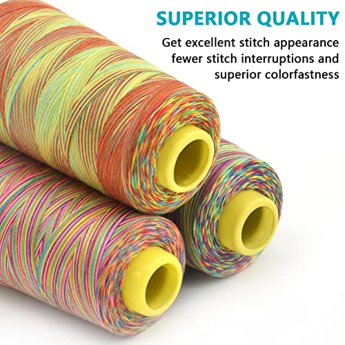 Rainbow Variegated Polyester Sewing Machine Thread All-Purpose Thread 3 Cones Of 3000 Yards Each Spool Thread For Sewing Quilting Overlock Embroidery Hand Embroidery #TOP2