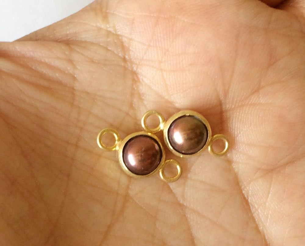 Women's 8.5 mm Purple Pearl Connector, Matched Pairs, Pearl 925 Silver Gold Polished Double Loop Connectors, Pearl Bezel Connectors, Finding, Charm