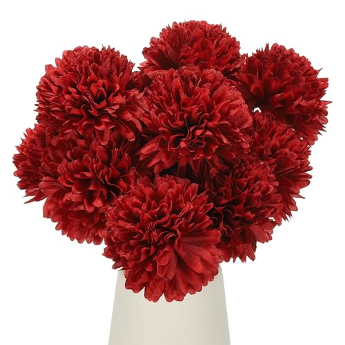 QUARKZMAN 12 Piezas De Crisantemos Artificiales Flores Falsas Flores De Seda Falsas para Exteriores Interiores Centro De Mesa De Bodas Decoración del Hogar Rojo