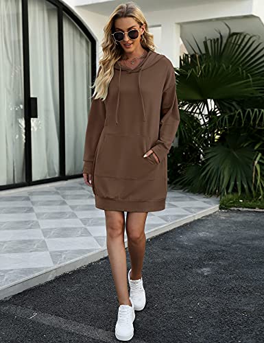 Image of Quenteen Women Hoodies Dress Hooded Sweatshirts Dress Casual Long Sleeve Tunic Dress Oversized Sweatshirts with Pocket