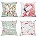 Reinefleur 4PCS Housse de Coussin Taie d'oreiller Décoratif Original Motif Flamant Flamingo Rose Chambre Salon Bureau Voiture Lit Canapé Animal (Flamants)