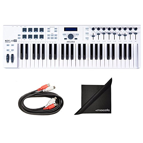 Arturia KeyLab 49 Essential Universal MIDI Controller with Axcessables MID-203 Dual Midi Cables and Polishing Cloth