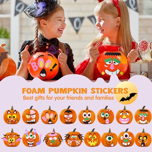 Image of JOYIN 16 Packs Halloween Pumpkin Decorating Stickers Foam Craft Kit, Halloween Party Favors for Kids, Party Supplies Arts Activities, Jack O Lantern Face Sticker School Games Gifts