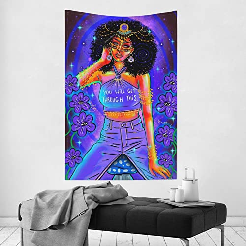 Yuxixi Trippy Psychedelic Cool Ghost Black Girl Tapestry For Bedroom Livingroom Dormitory Wall Hanging Decor Tapestries 40X60 Inch #TOP3