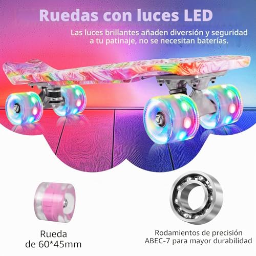 Miniatura 2 de Beleev Skateboard Complete 22 X 6 Inch Mini, Para Niños, Adolescentes, Principiantes, Ruedas Con Luz Led De Pu Con Herramienta En T Para Patines Todo En Uno, Monopatín 55cm