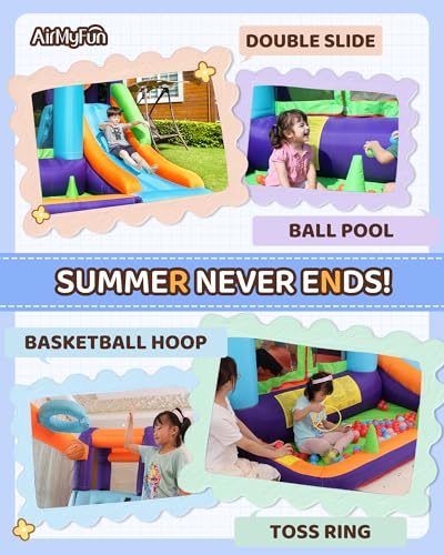 Image of AirMyFun Bounce House for Kids and Toddler, Inflatable Bouncy Castle with Blower Outdoor Indoor Backyard Jumping House with Slide (82003)