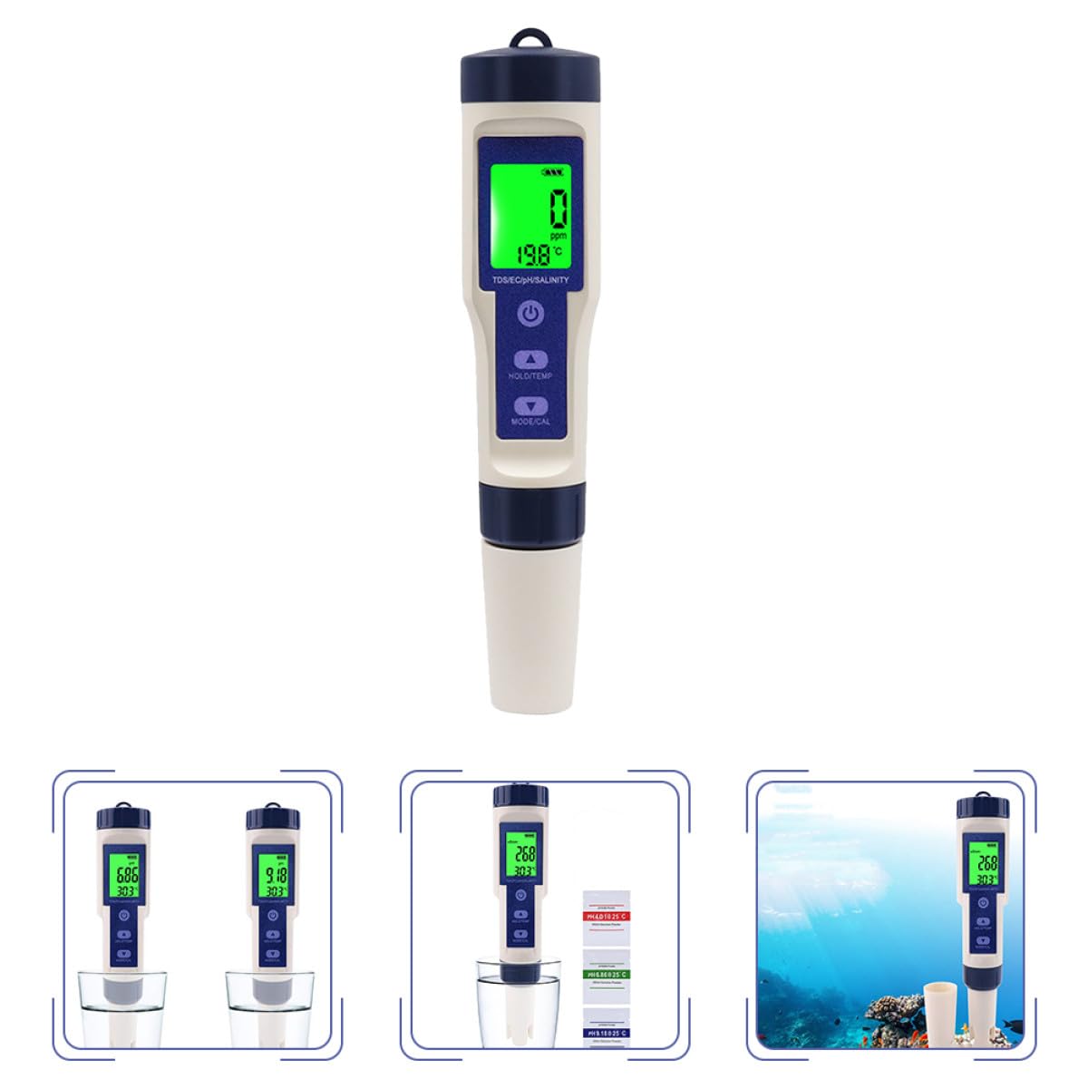 Ipetboom Tester Digitale Portatile per Acqua Salata ad Alta Precisione Display Retroilluminato e Corpo in Plastica, per Acquari Marini e Contesti Acquatici