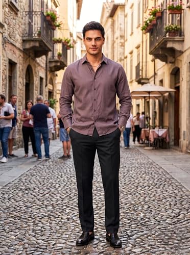 Image of Men's Cotton Blend Solid Casual Shirt Regular Fit Full Sleeve Shirt for Men Plain Formal & Casual Wear Collared Button Down Shirt