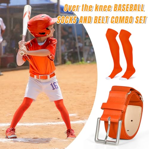 Image of XZQTIVE Baseball Socks and Belt Combo,Over the Knee Softball Socks and Belt,Knee High Football Socks for Kids Youth Adults
