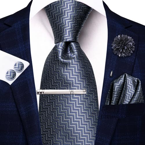 Image of Hi-Tie Mens Paisley Floral Striped Ties Set Silk Necktie and Lapel Pin for Men Pocket Square Cufflinks Set Business Wedding