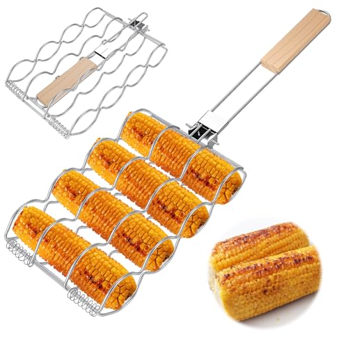 Shyllin Parrilla Barbacoa, Cesta de Parrilla Pescado Acero Inoxidable Portátil Plegable, Rejilla Barbacoa Accesorios, Cesta para Asar Maíz,Salchicha, Barbecue Grill, Barbacoa de Obra para bbq Camping