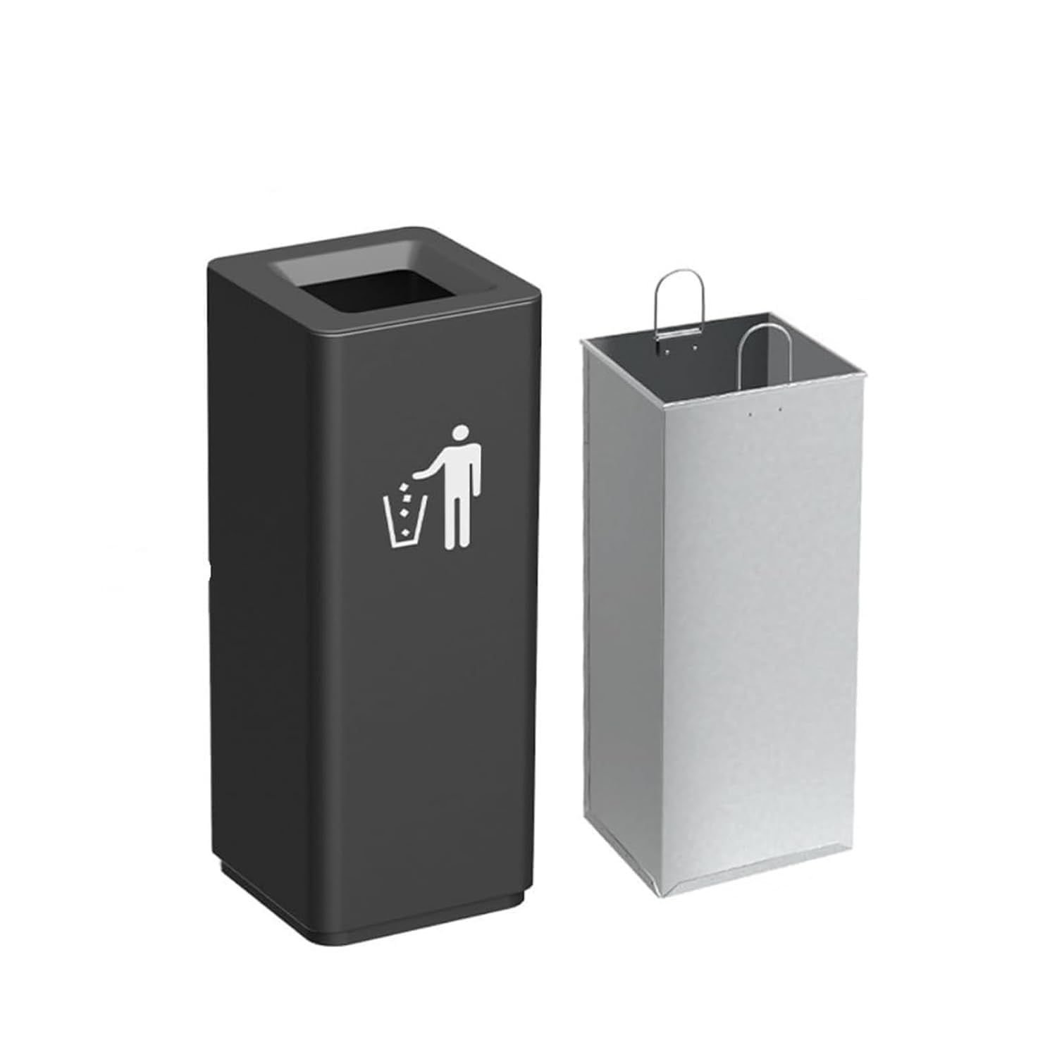 Garbage Outdoor Trash Can Stainless Steel Bins Commercial for Office Hall Office Waste Bins Save Space(Noir)