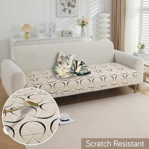 Image of HOKIPO 'Elira Series' Digitally Printed Water Repellent + Waterproof Sofa Seat Mat for 2 Seater Sofa - Natural Beige Abstract Art (NEW-AR-5245-C4*1)