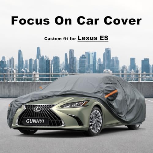 Image of GUNHYI Premium Car Cover Custom Fit Lexus ES, 16 Layers Heavy Duty Car Cover Waterproof All Weather with Zipper Door for Sun Rain Snow Dust Uv Protection