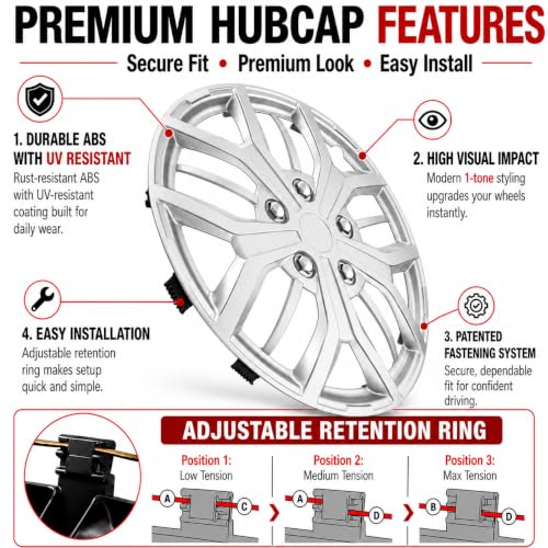 Image of LYDS Evolution Silver Universal 16 inch Premium ABS Hubcap Wheel Cover Replacement Set of 4 - IWC-16S