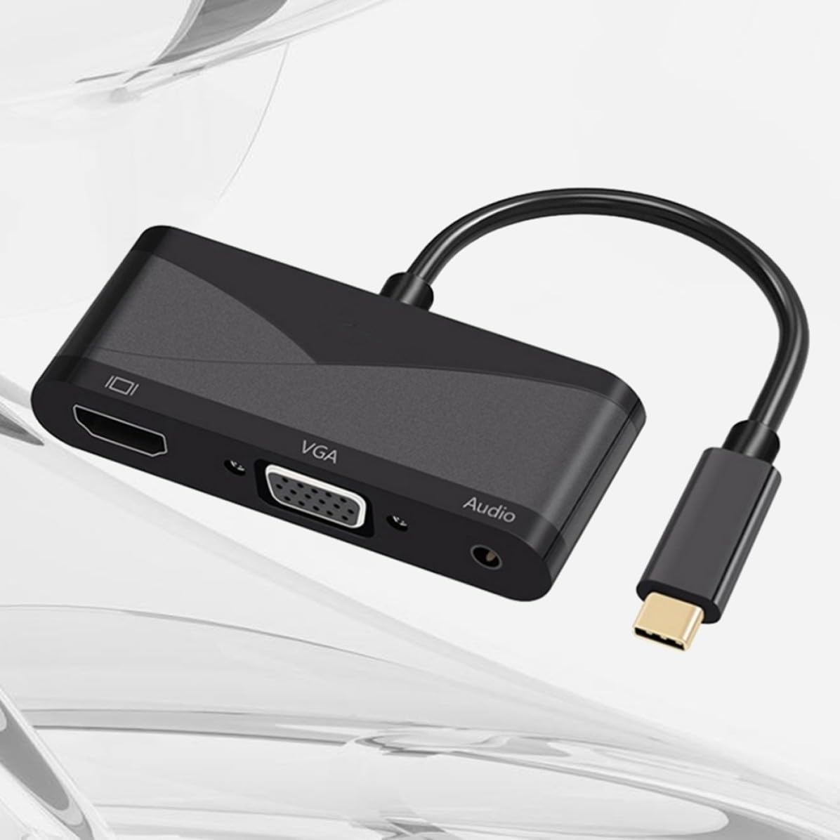 Toddmomy Adattatore Type C a Vga USB 3.1 3 in 1 Nero per Pro PC S8 | Conversione con Uscita Audio, Struttura in Metallo e Plastica, Supporto per Collegamento USB 2.0