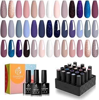 Beetles 20Pcs Gel Nail Polish Kit with Glossy Matte Top Coat and Base Coat Girls Night Collection White Nude Gray Glitters Gel Polish Soak Off Gel Nail Kits Holiday Nails Manicure Set for Women Girls