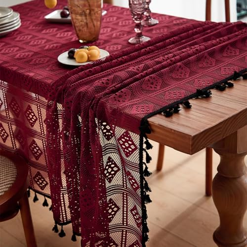Nappe de cuisine rouge rétro à losanges géométriques pour table rectangulaire