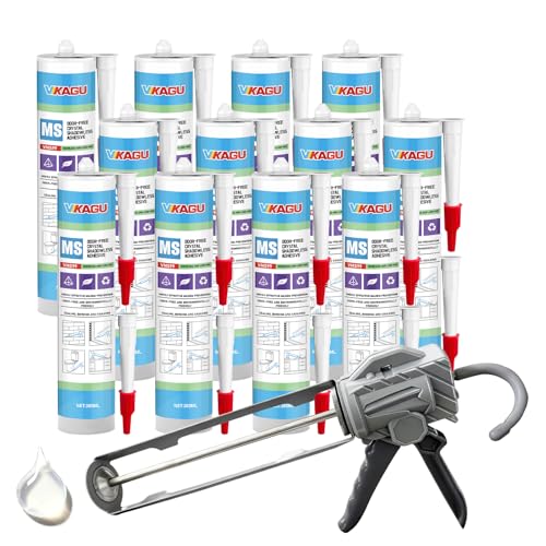 VMS99 Polymer Crystal Clear Sealant & Adhesive -100% Transparent, Shadowless Waterproof Caulk for Glass, Kitchen, Bath &Stone, Non-Yellowing - Works On Wet Surfaces10.15 Fl Oz (12 Pack)