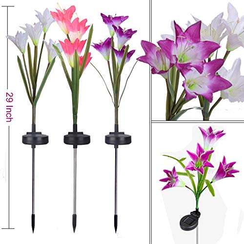 Wohome Outdoor Solar Garden Stake Lights,3 Pack Solar Powered Lights with 12 Lily Flower, Multi-Color Changing LED Solar Landscape Lighting Light for Garden, Patio - Image 5