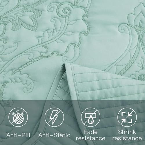 Image of CHIXIN Bedspread Coverlet Quilt Set Full Size - Lightweight Bedding Cover - Beautiful Stitching - 5 Piece Reversible Bedspread - Gorgeous Damask Paisley Pattern (Full, Seaglass)