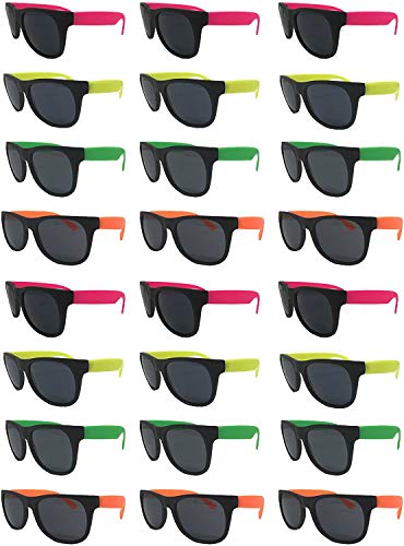 TheGag Neon Sunglasses Adults Kids (Pack 24) Assorted Cool Colors Neon Sunglasses Party Favors Party Pack Wholesale Bulk