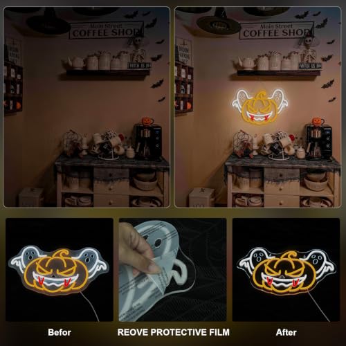 Image of Ghost Pumpkin Neon Sign Classic Jack-o'-lantern Light for Halloween Decor