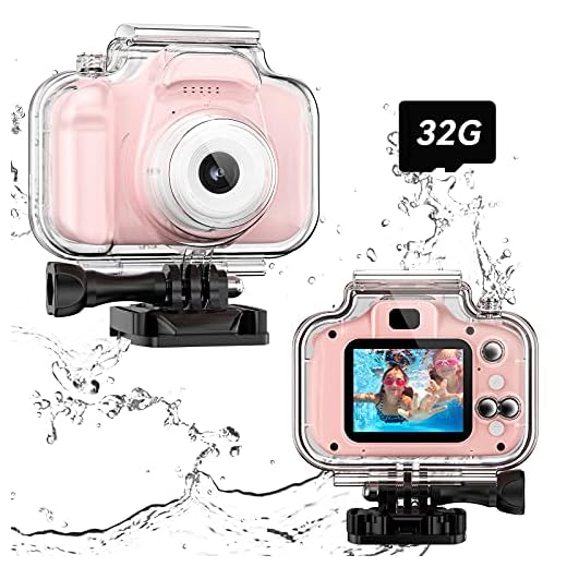Kids Waterproof Camera Toys for 3-12 Year Old Birthday Children Underwater Sports Video Camera HD Toddler Digital Action Camera 2 Inch Screen with 32GB Card
