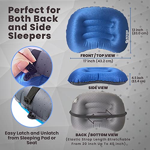 Avxigo Field Ultralight Inflatable Camping Travel Pillow (17" X 13''), Compact, Comfortable, Ergonomic - Comes With Ultra Absorbent Quick-Dry Microfiber Face/Hand Towel (16" X 15''), Navy Blue #TOP2