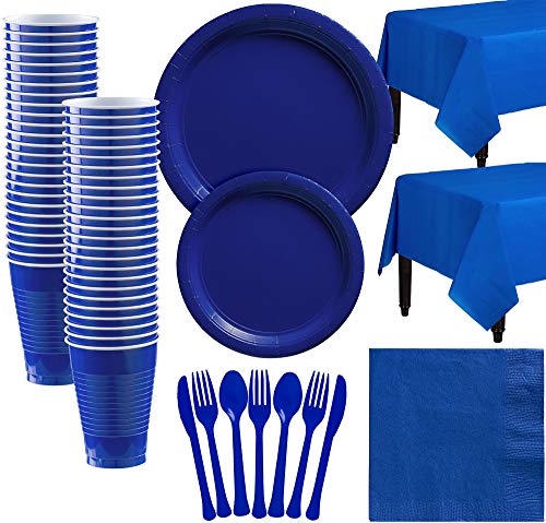 Amscan Royal Blue Paper Tableware Kit for 50 Guests, Party Supplies Set, Includes Plates, Cups, Table Covers