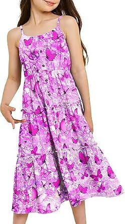 Enlifety Girls Dress Hawaiian Spaghetti Straps Dresses Summer Sundress Size 6 12T
