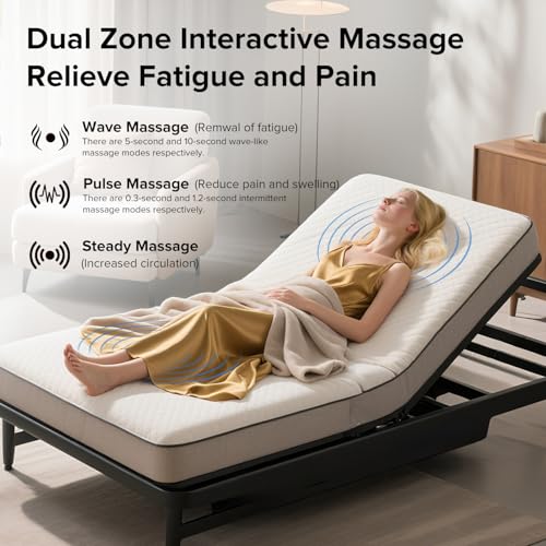 Twin Adjustable Bed Frame with Massage and Zero Gravity, Head and Foot Incline, Electric Bed Base for Back Pain Relief & Elderly, USB Charging Ports, Wireless Remote, Anti-Snore (Twin XL)