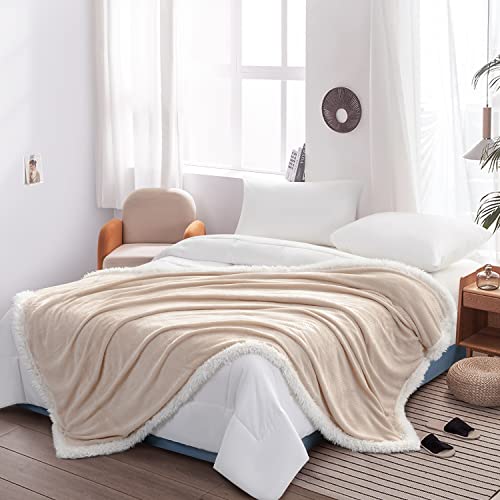 Lbro2M Sherpa Fleece Blanket Twin Size Super Soft Cozy Winter Warm Plush Blankets, Herringbone Double Reversible Luxurious Travel Blankets For Couch Bed Sofa Chair Gift（60 * 80 Inches,Beige #TOP1