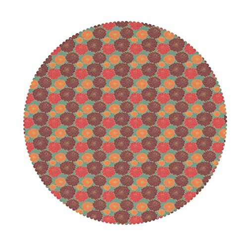 Bnnbesnao Floral Theme Round Tablecloths,70 Inch,Waterproof Fabric,Durable Reusable Table Clothes,Wipeable Spill Proof Wrinkle Resistant For Kitchen Dining Holiday Family Outdoor,Burnt Orange And Red #TOP2