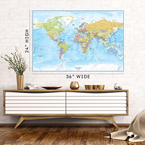 Large Blue Ocean World Wall Map | 36x24 - Detailed World Wall Map | Current World Map Poster - Laminated World Map | Academia Maps
