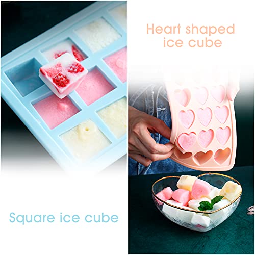 Iaxsee 2-Pack Silicone Ice Cube Tray With Lid, Heart Ice Cube Tray & Square Silicone Ice Cube Mold Easy-Release And Flexible 21 Ice Tray With Removable Lid, Ice Tray For Freezer (Pink) #TOP1