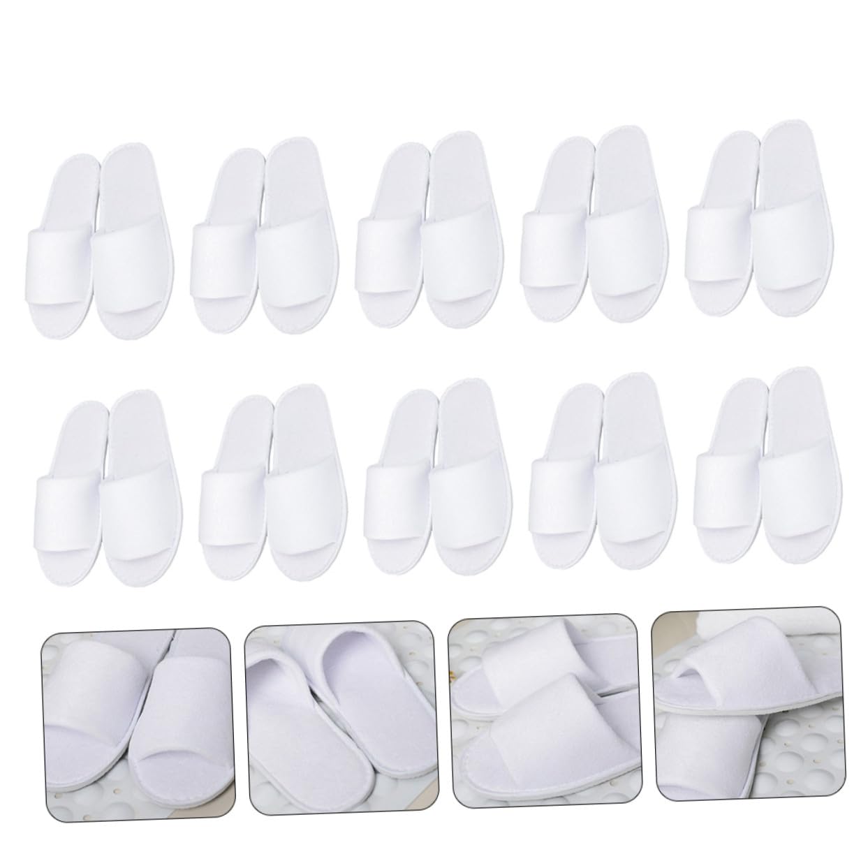 Pantofole Monouso Bianco per Hotel e Viaggio, 10 Paia di Ciabatte Comode Suola Elastiche per Ospiti, Scarpe Aperte Antiscivolo