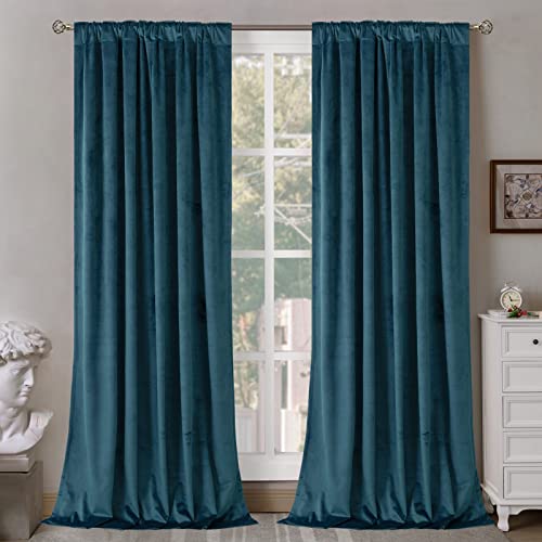 Bgment Teal Velvet Curtains 108 Inches Long For Living Room, Thermal Insulated Room Darkening Curtains Drapes Window Treatment With Back Tab And Rod Pocket, Set Of 2 Panels, 52 X 108 Inch #TOP1
