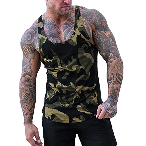 Camisetas de Tirantes Hombre,Verano Moda Hombre Diario Casual Deporte Gym Camiseta sin Mangas Original Camuflaje Chandal Hombre Top Chaleco T-Shirt Camisas Camiseta básica Camiseta tee vpass