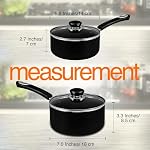 KICHLY Nonstick Saucepan Set with Lid, 1 Quart and 2 Quart Pot - Kitchen Cookware, Multipurpose, Dishwasher Safe - PFOA and PFAS Free (Grey-Black)