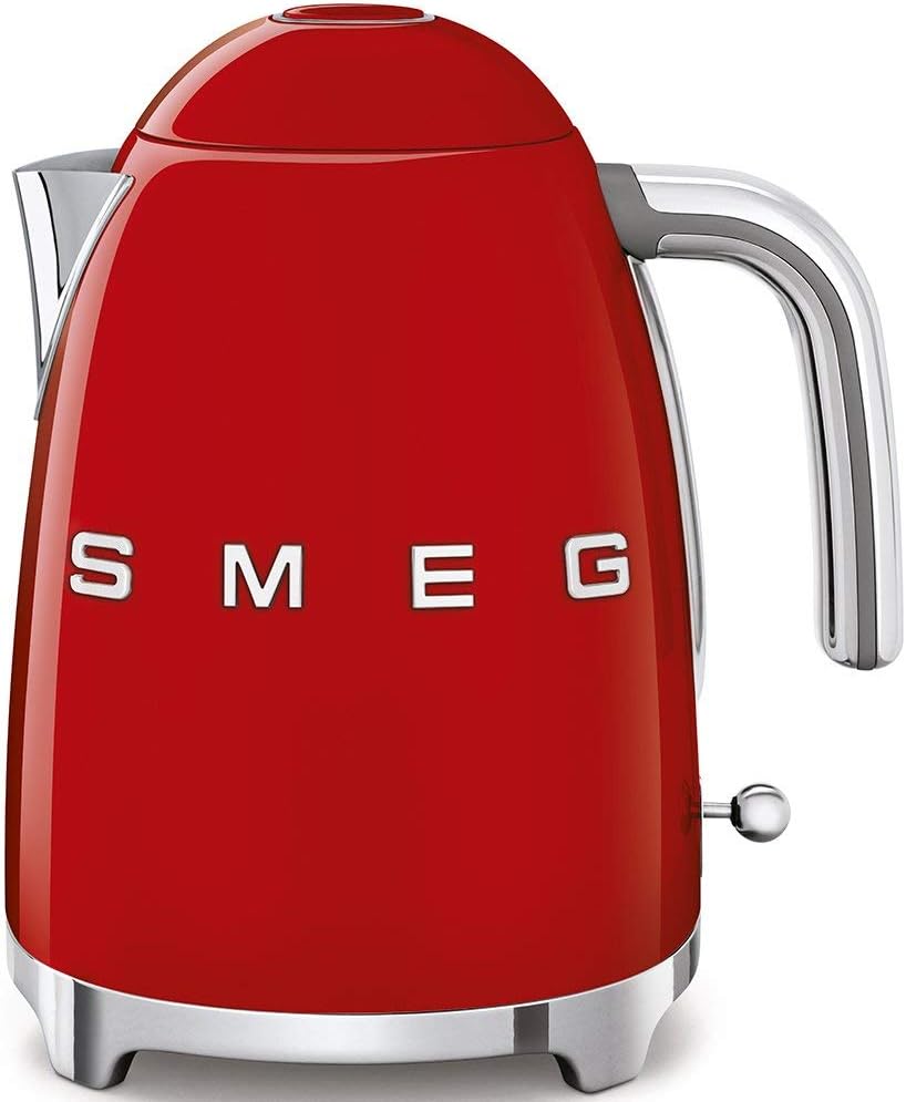 Klf03RdUK, 50'S Retro Style Kettle, 1.7 L Capacity With Water Level Indicator, 360 Swivel Base, Anti-Slip Feet, Soft Opening Lid, Stainless Steel, Red,1 Year Warranty