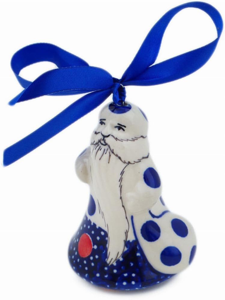 Polmedia Polish Pottery Santa Claus Ornament - Lights in The Sky Pattern Handmade in Boleslawiec Poland + Certificate of Authenticity