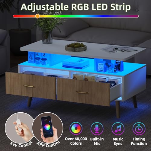 YOSHOOT 37" LED Coffee Tables with Storage, Small Coffee Table — view 6
