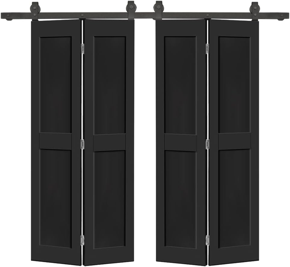 22 in. x 80 in. 2 Panel Shaker Hollow Core White Composite Bi-Fold Door with Sliding Barn Door Hardware Kit