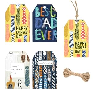 80 Pcs Happy Father’s Day Gift Tags with Strings Thank You Gift Tags Used for Father’s Day Gift Packaging Party Gift Decoration