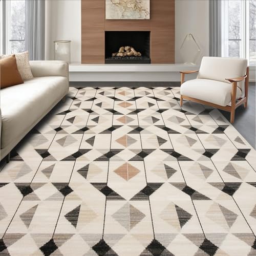 ODIKA Flatwoven High Traffic Area Rug 4x6, Symmetrical Triangle Grid